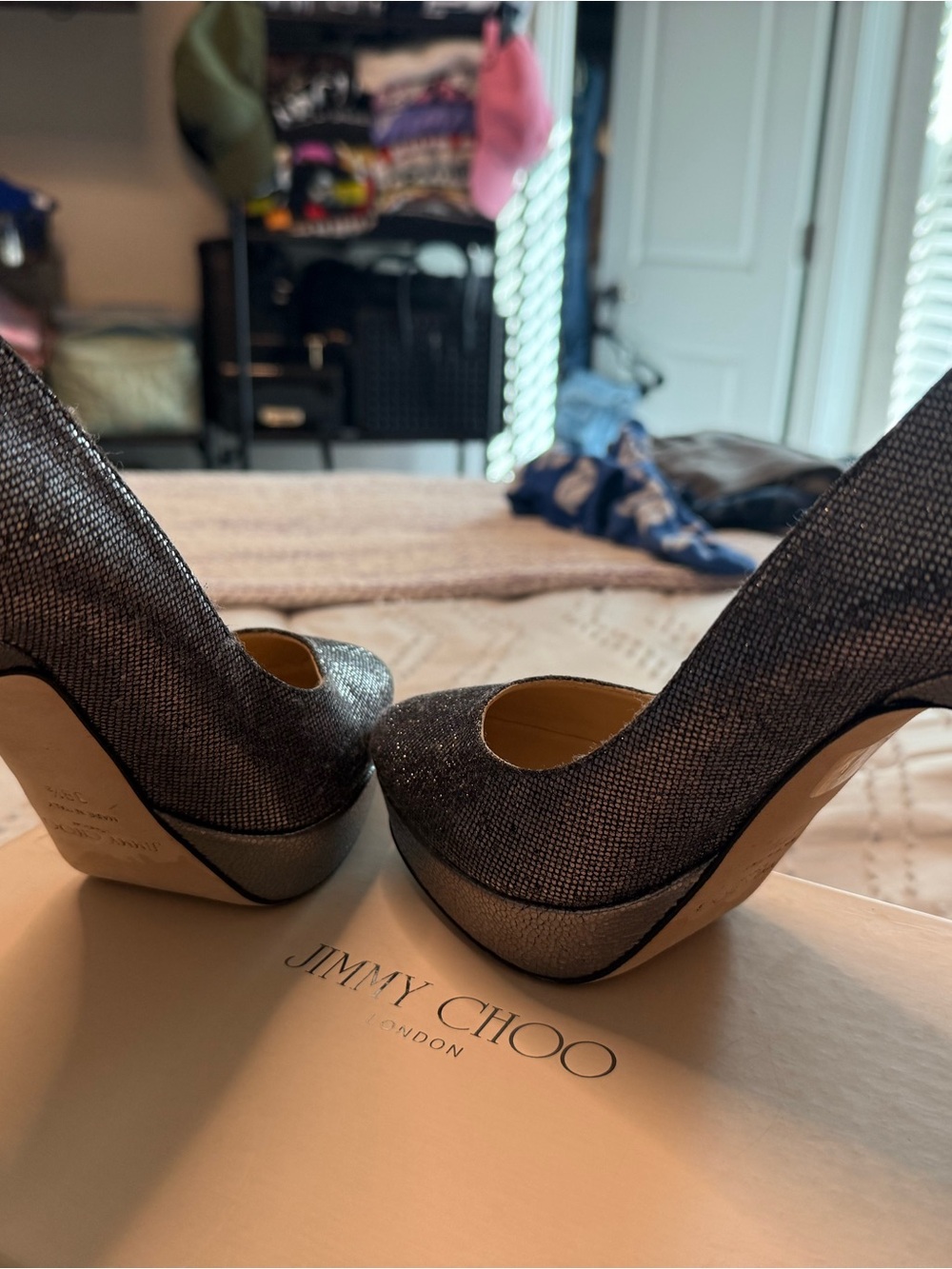 Jimmy Choo Black Sparkle Round Toe Stiletto Pumps - Picture 7 of 11